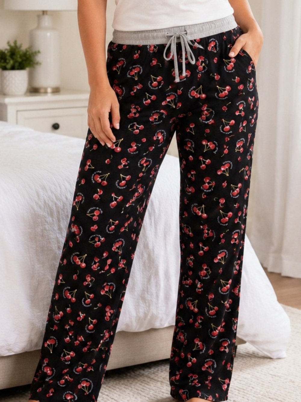 pair of Cacique cherry-print cropped pajama lounge pants size 22